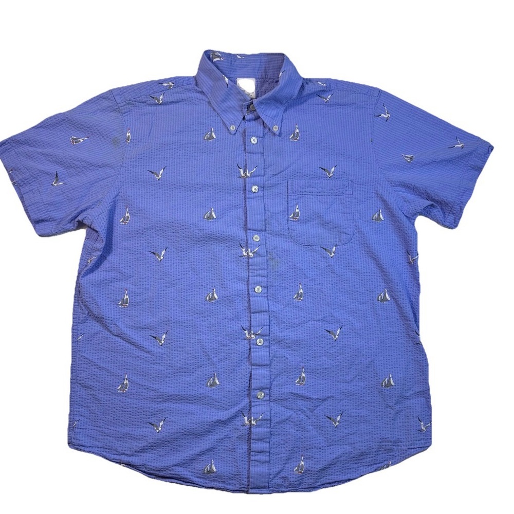 Brooks Brothers 1818 Button Up Dress Beach  Shirt Size L Textured Embroidered